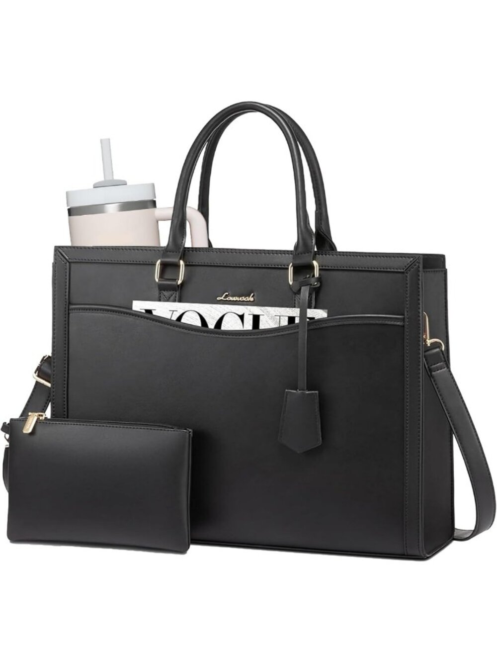 Stylish Large Laptop Tote Bag for Women, Work Computer Bag with Cup Holder